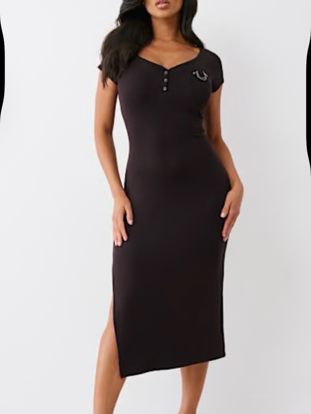True Religion Black Short-Sleeve Henley Midi Dress